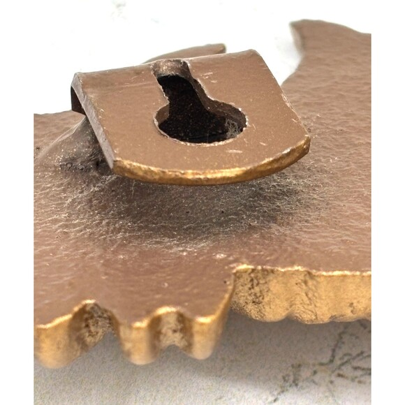 Cast Iron Gold Painted Large 14" Feather Coat Hat Hanger Wall Hanging 3 Hooks - Picture 7 of 11